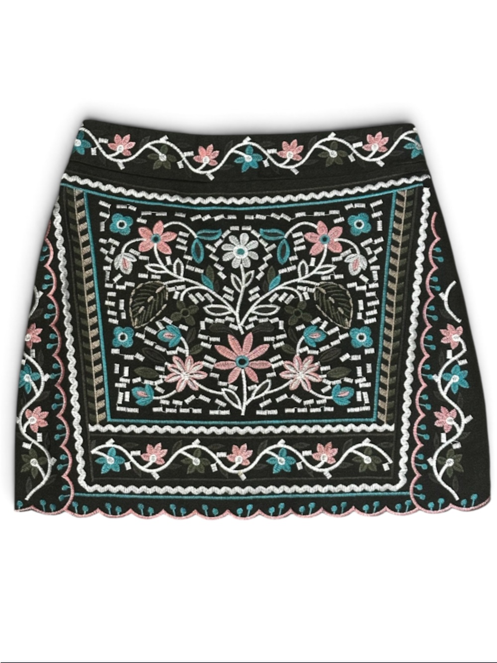 Mi Ami Maggie mini skirt floral embroidery, Cotton olive green fabric. Small. - Picture 7 of 7